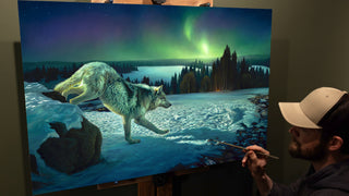 The Silent Dance: A Wolf Painting Inspired by the Northern Lights