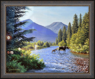 "Bluebird Days" - Framed Moose Landscape Art Print