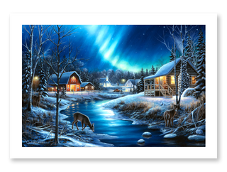Northern lights winter landscape art print