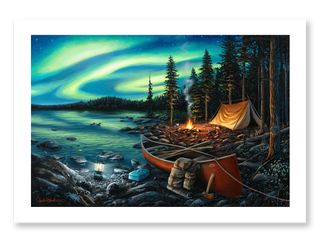 Northern lights camping art print