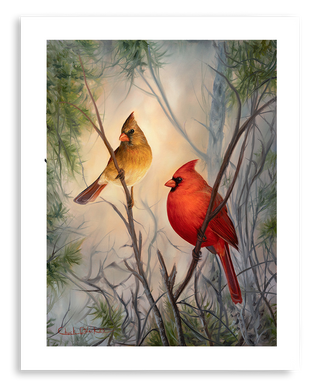 bird painting, northern cardinals art print