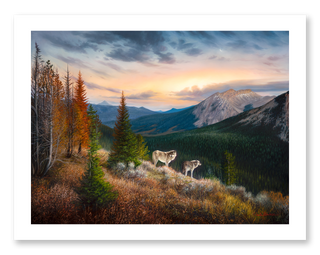 wildlife art print, wolves landscape