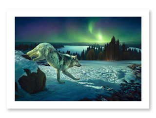 "The Silent Dance" - Wolf and Aurora Painting Art Print