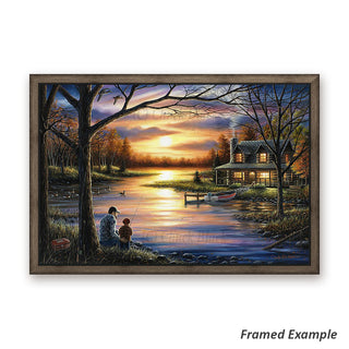 Framed Country Cabin Canvas Print - nostalgic countryside scene with rustic cabin