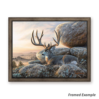 Framed Mule Deer Buck Canvas Print - rustic touch with western landscape