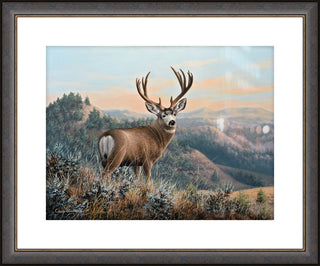 "Western Monarch" - Badlands Landscape, Mule Deer Framed Art Print