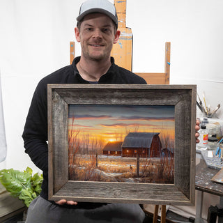 "Almost Dusk" 12x16 Red Barn Landscape Painting