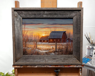 "Almost Dusk" 12x16 Red Barn Landscape Painting